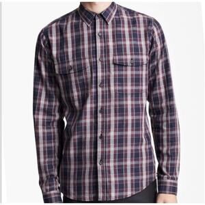 THEORY Men’s 'Aumont Kentin' Trim Fit Plaid Shirt In Navy|Burgundy|Gray-Size XL